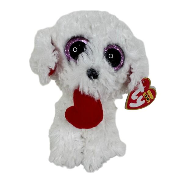 5 for $25| Ty Beanie Boo Boos Honey Bun Valentine Dog holding Heart 6" Plush - Picture 1 of 5